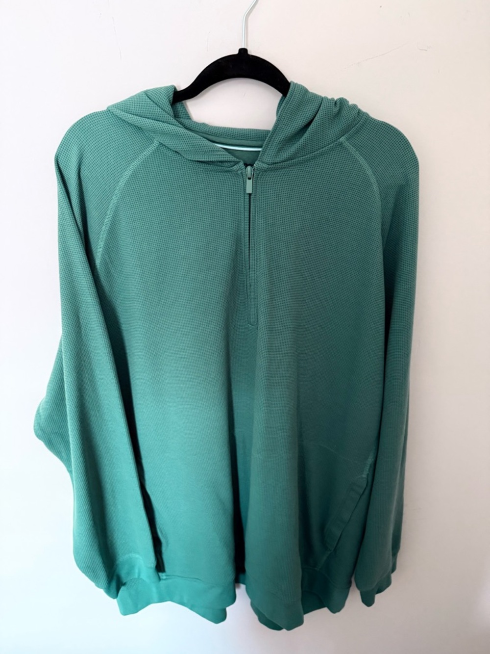 Lands' End Light Teal Waffle-Knit Hooded 1/4 zip Pullover Mens XXL